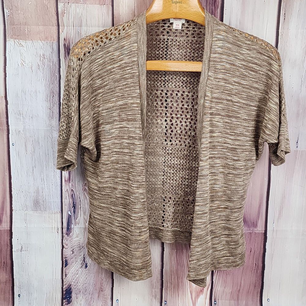 Mossimo‎ Supply Co Womens M Beige Open Front Crochet Cardigan Cover Up